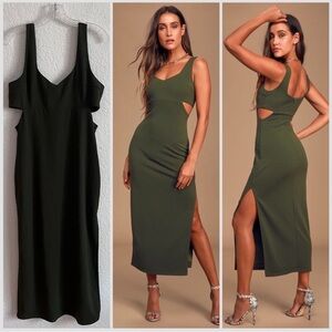 Lulu's Olive Green Midi Cutout Dress